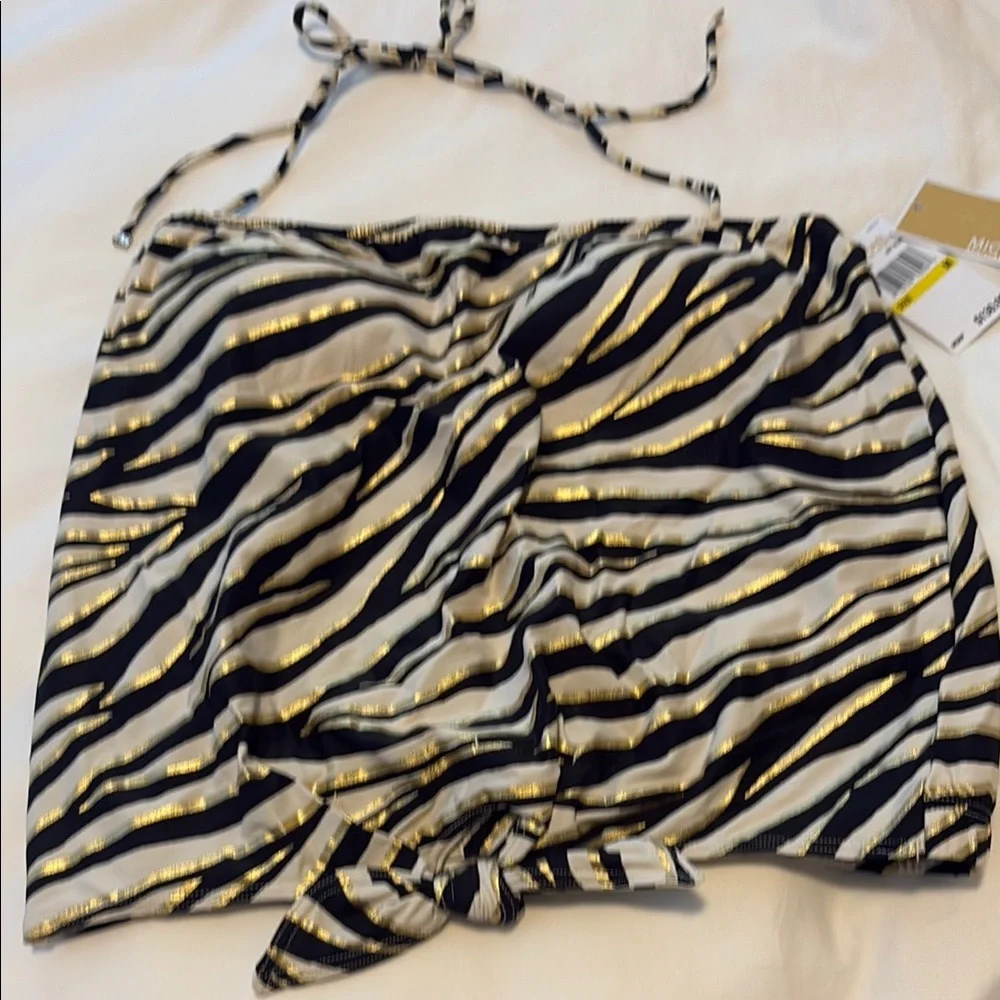 Michael Kors Black and Gold Zebra Halter Swim Top